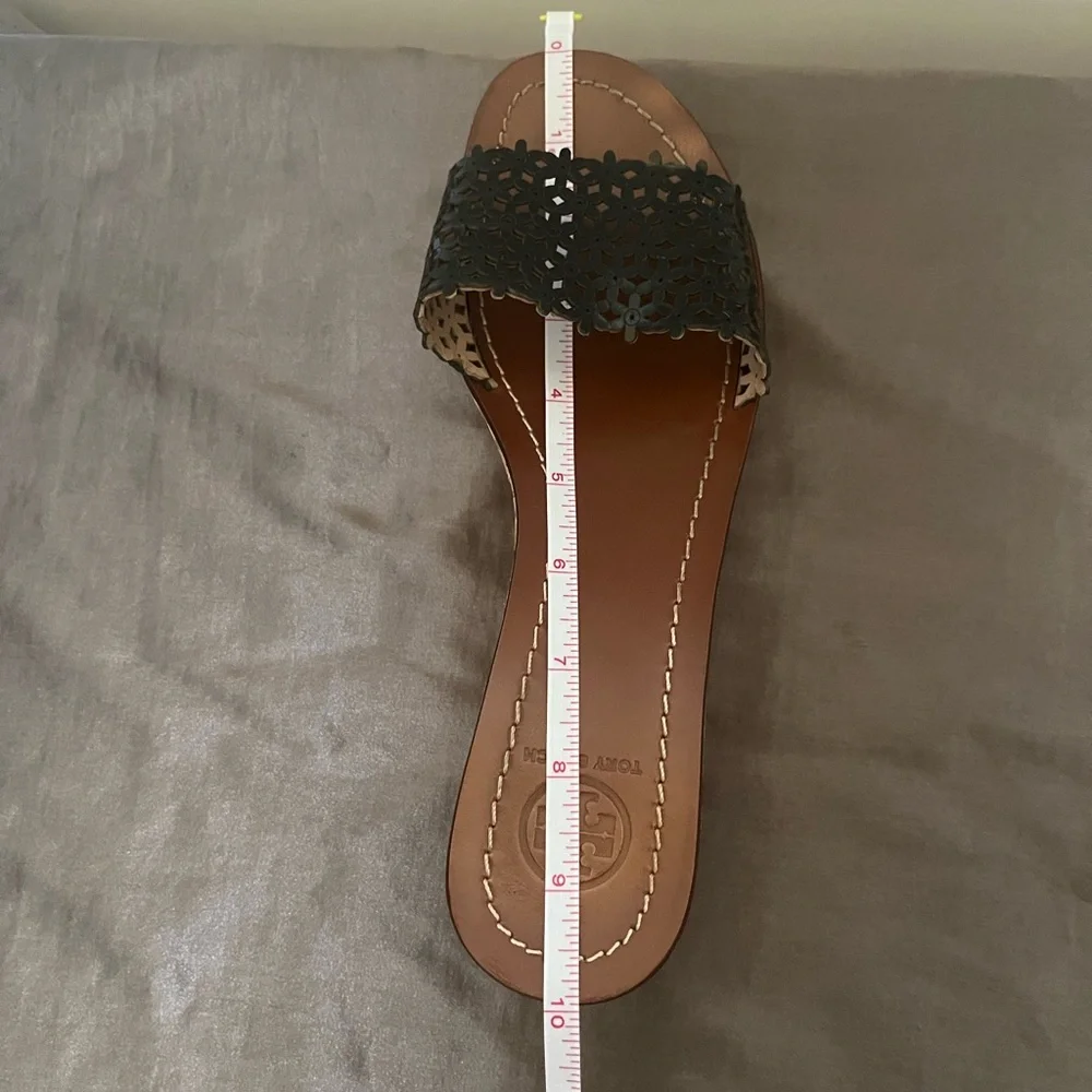 Tory Burch Black Floral Laser-Cut Cork Wedge Slide